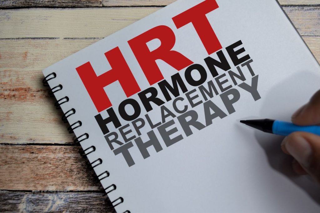 hrt hormone replacement therapy printed on a notebook
