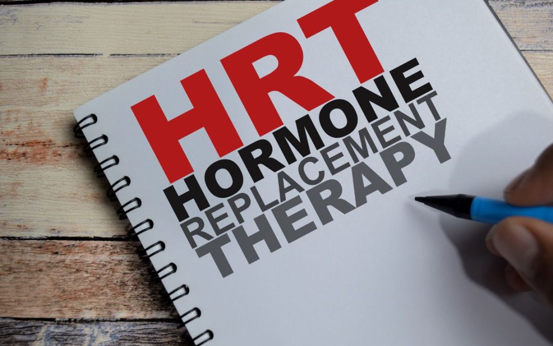 hrt hormone replacement therapy printed on a notebook