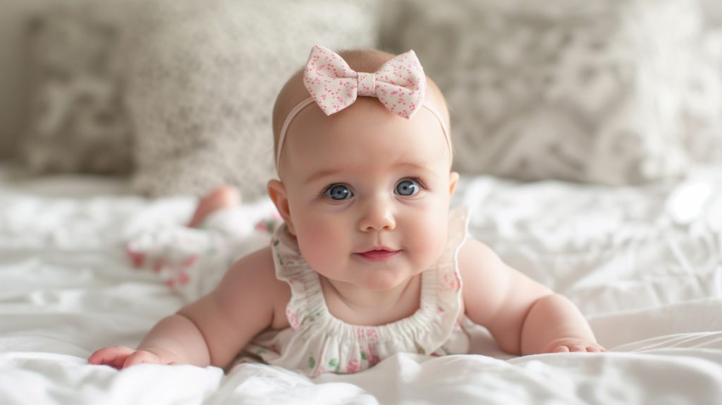 Adorable Baby Girl with Sparkling Blue Eyes and Pink Bow