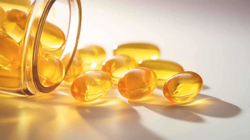  Transparent yellow vitamins on a light background